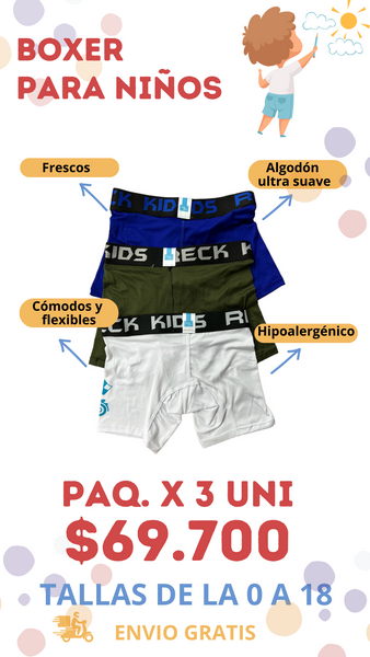 BOXER KIDS - PAQUETE X 3. Cómodos, frescos y duraderos